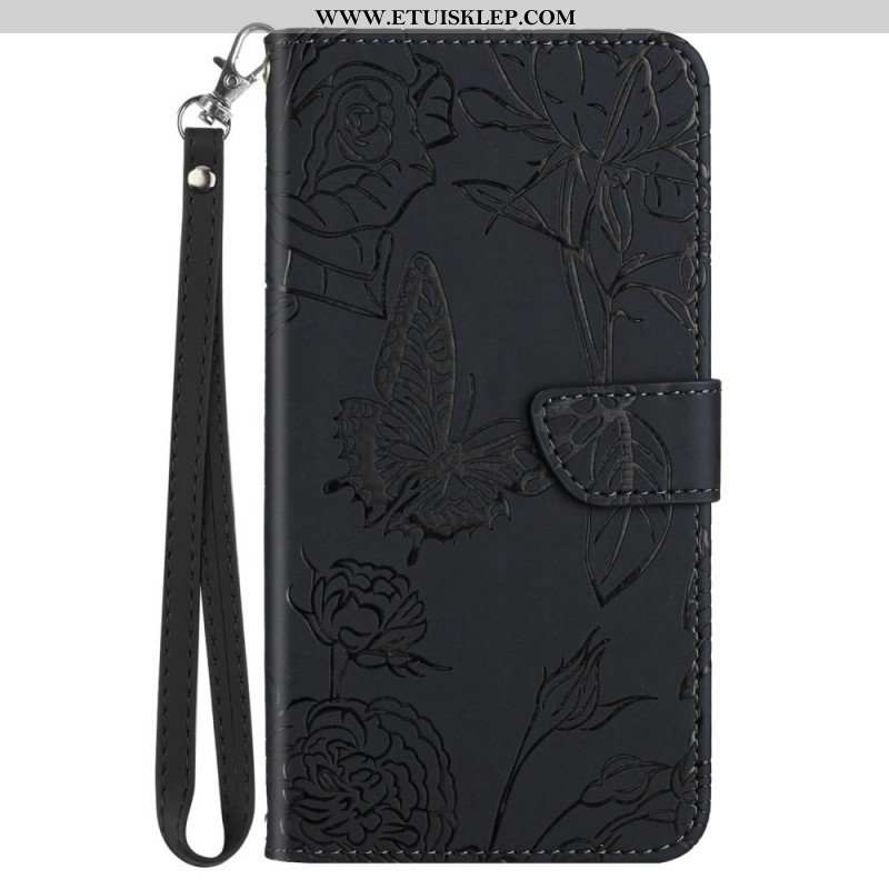 Etui Folio do Samsung Galaxy M23 5G Dyskretne Motyle I Smycz